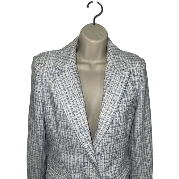 7 FOR ALL MANKIND Women's Blue Tweed Blazer Long Length Two Button Size Medium? - Picture 3 of 15